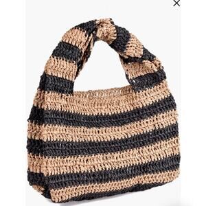 Adornia Striped Raffia Hobo Bag Neutral Woven Summer Tote NWT